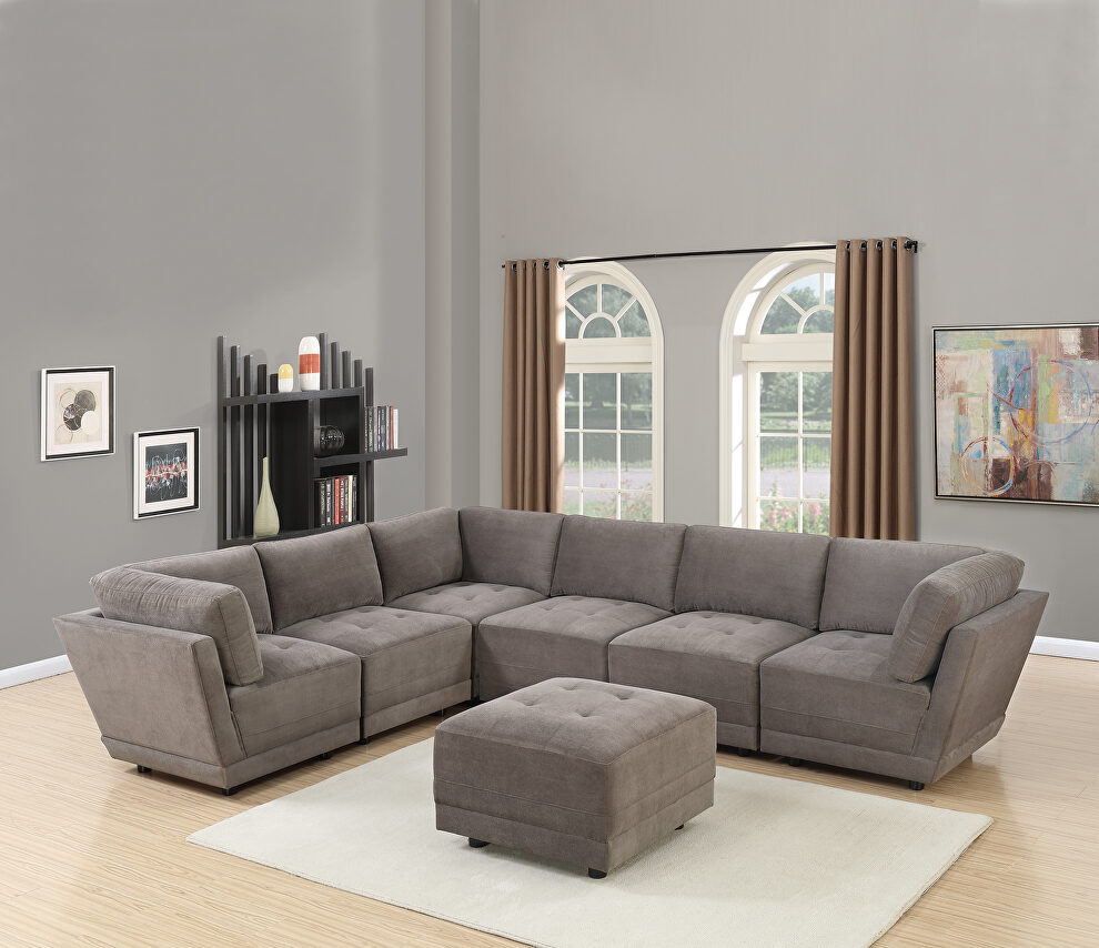 Charcoal waffle suede 7-pcs sectional set by Poundex