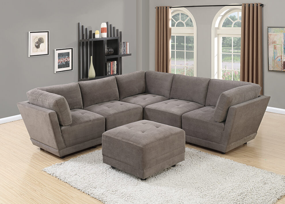 Charcoal waffle suede 6-pcs sectional set by Poundex