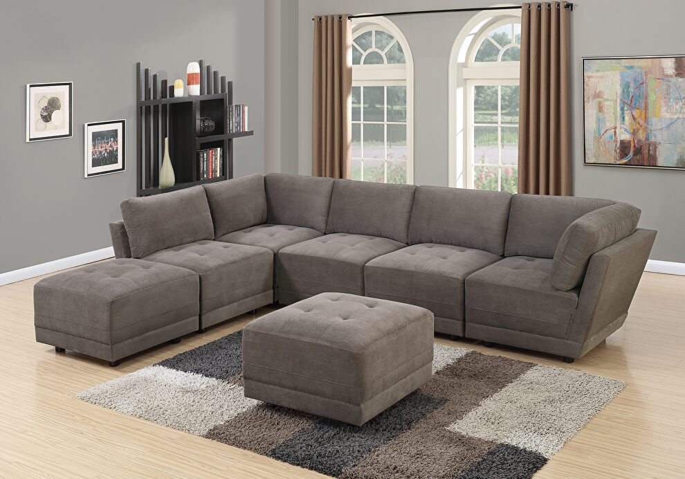 Charcoal waffle suede 7-pcs sectional set by Poundex