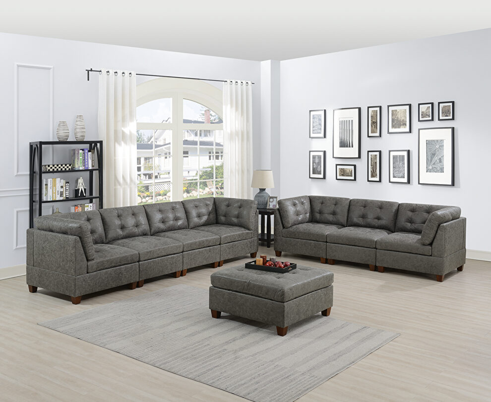 Antique gray leather-like fabric 8-pcs sectional set by Poundex