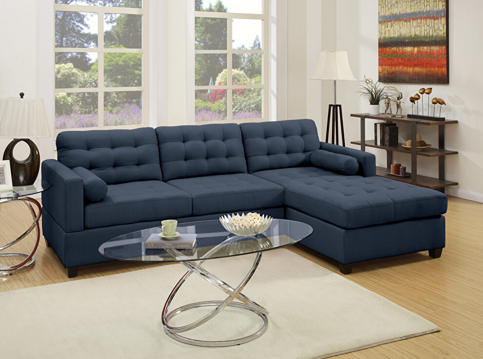 Dark blue polyfiber 2-pcs sectional sofa by Poundex