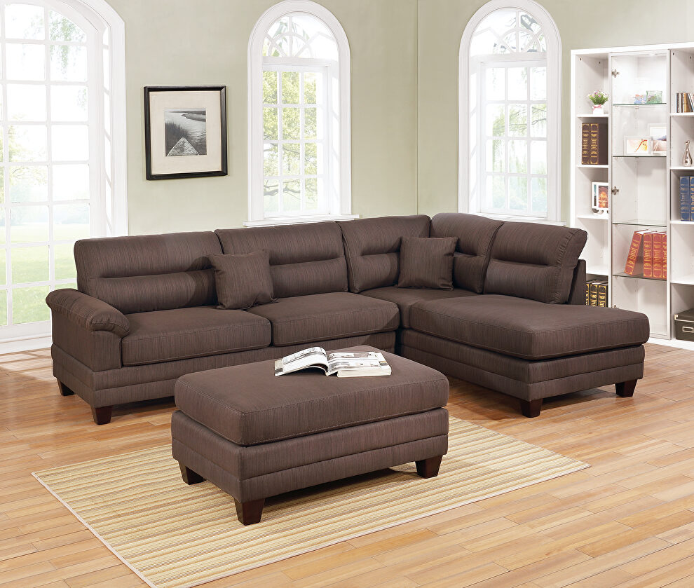 Black coffee fabric 3-pcs sectional set by Poundex