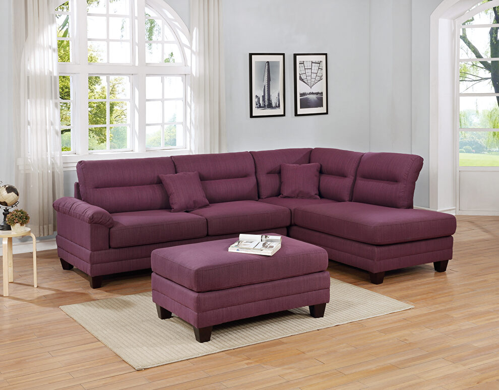 Warm purple fabric 3-pcs sectional set by Poundex