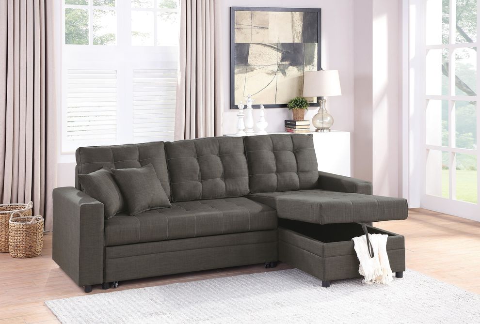 Ash black polyfiber linen like fabric sectional by Poundex