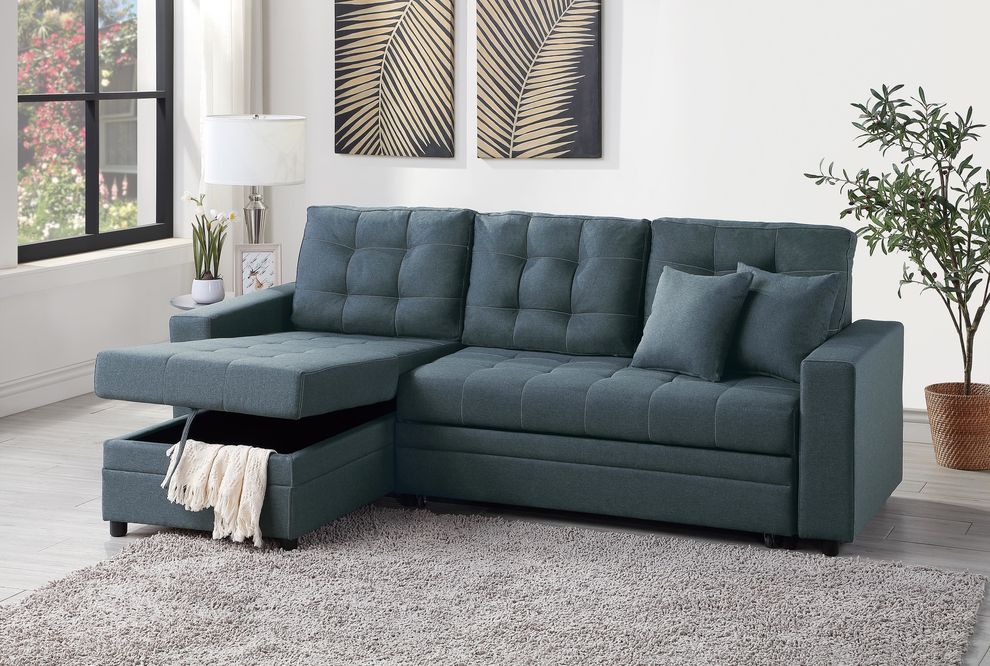 Blue gray polyfiber linen like fabric sectional by Poundex
