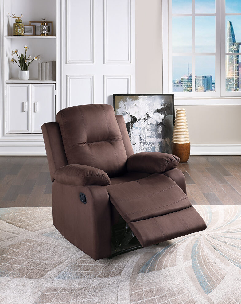 Recliner chair in chocolate plush microfiber fabric by Poundex