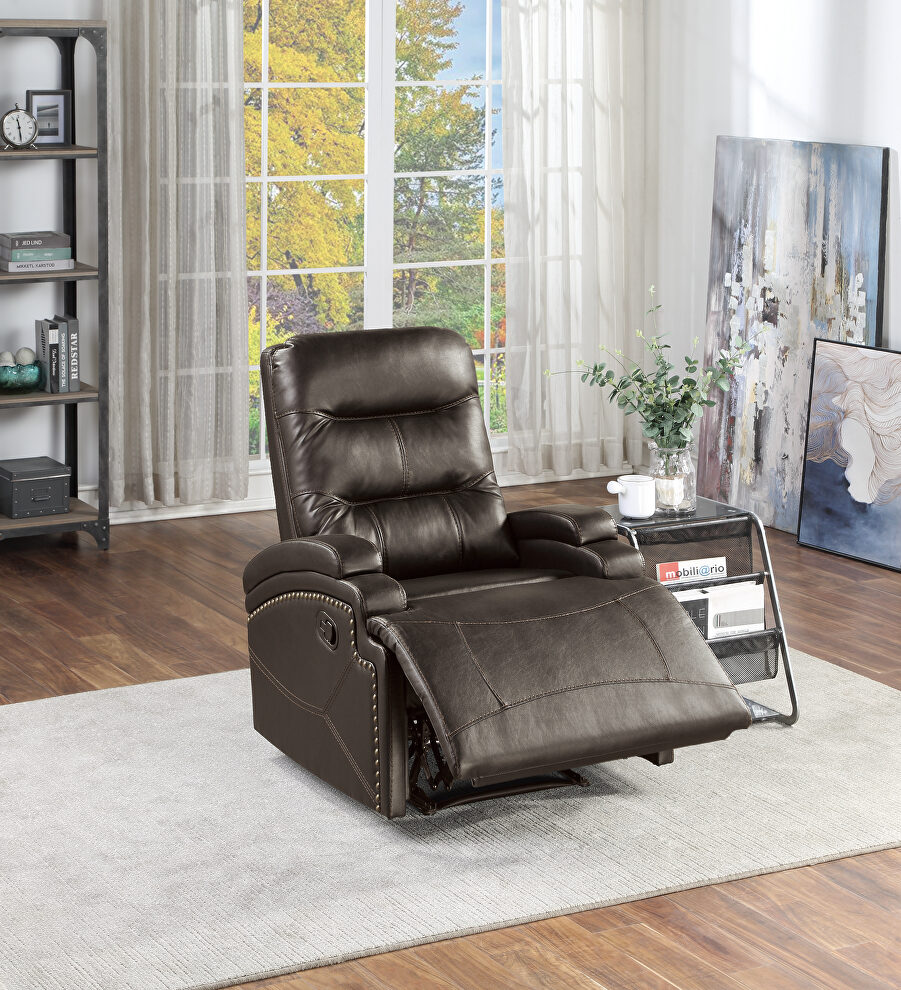 Recliner chair in espresso faux leather by Poundex