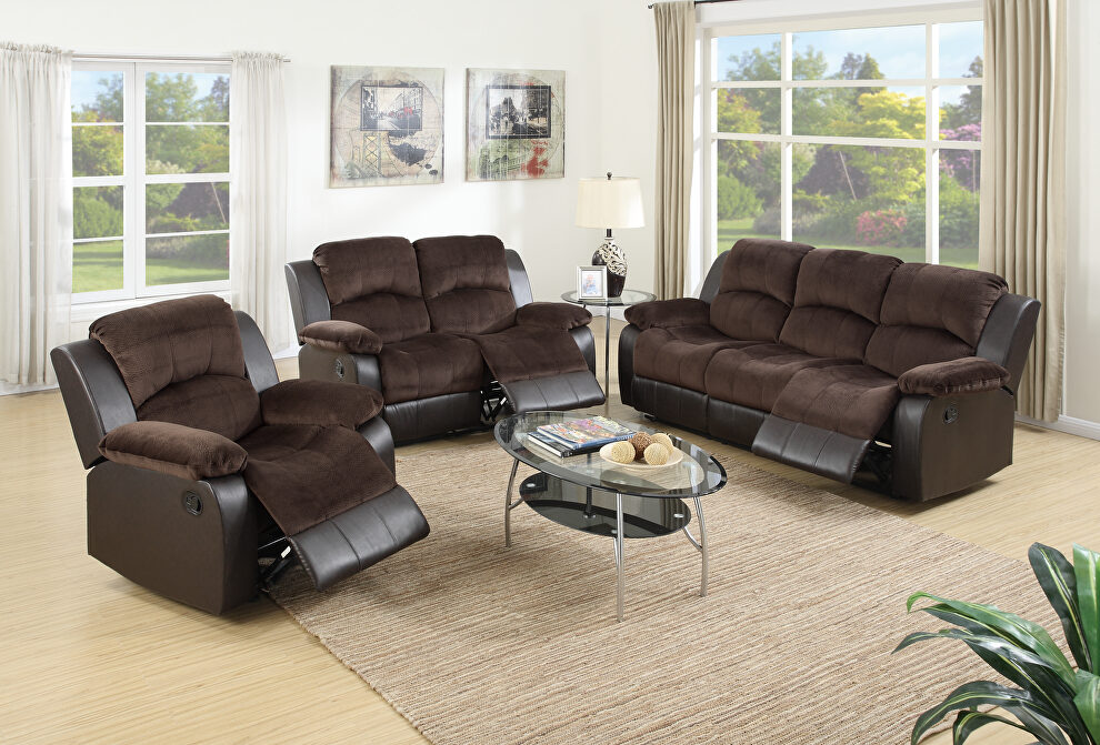 Recliner sofa in chocolate padded suede by Poundex