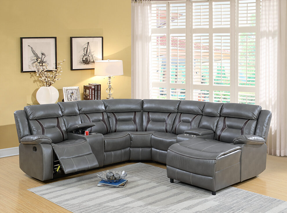 Gray gel leatherette 5-pcs reclining sectional sofa by Poundex