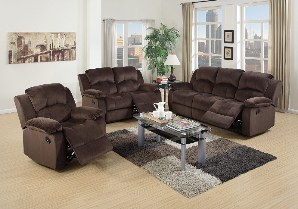 Padded suede recliner sofa in chocolate by Poundex