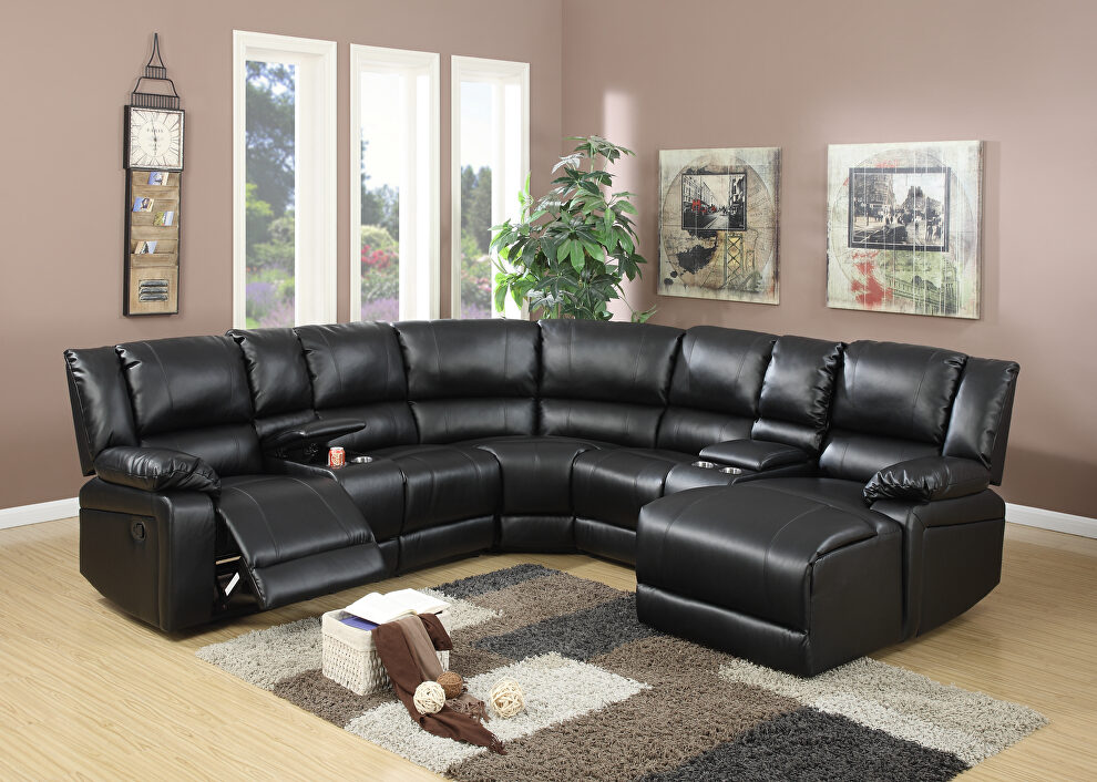 Black bonded leather 5-pcs reclining sectional sofa by Poundex