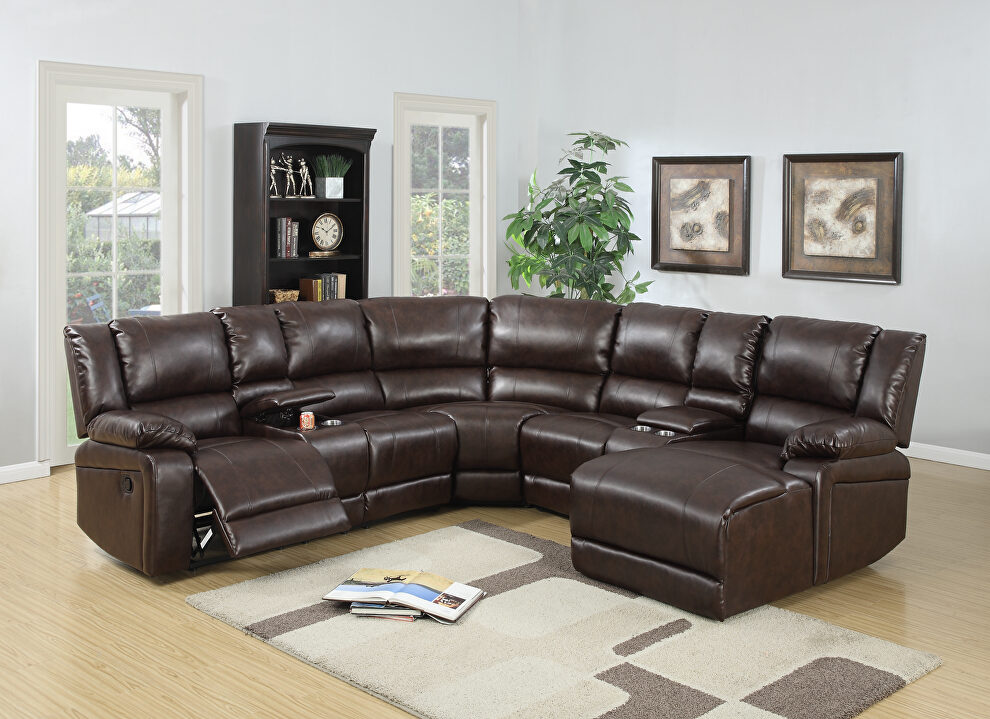 Brown bonded leather 5-pcs reclining sectional sofa by Poundex