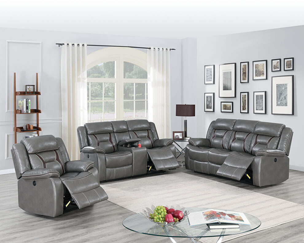 Handle motion recliner sofa in gray gel leatherette by Poundex