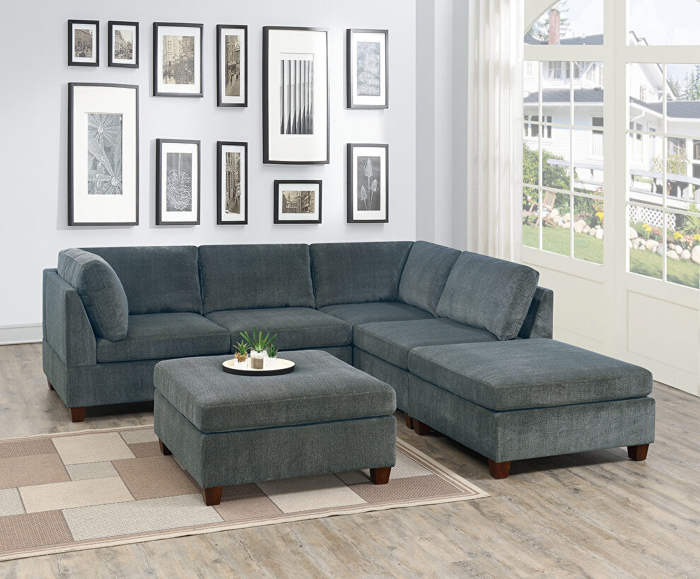 Gray chenille 6-pcs sectional set by Poundex