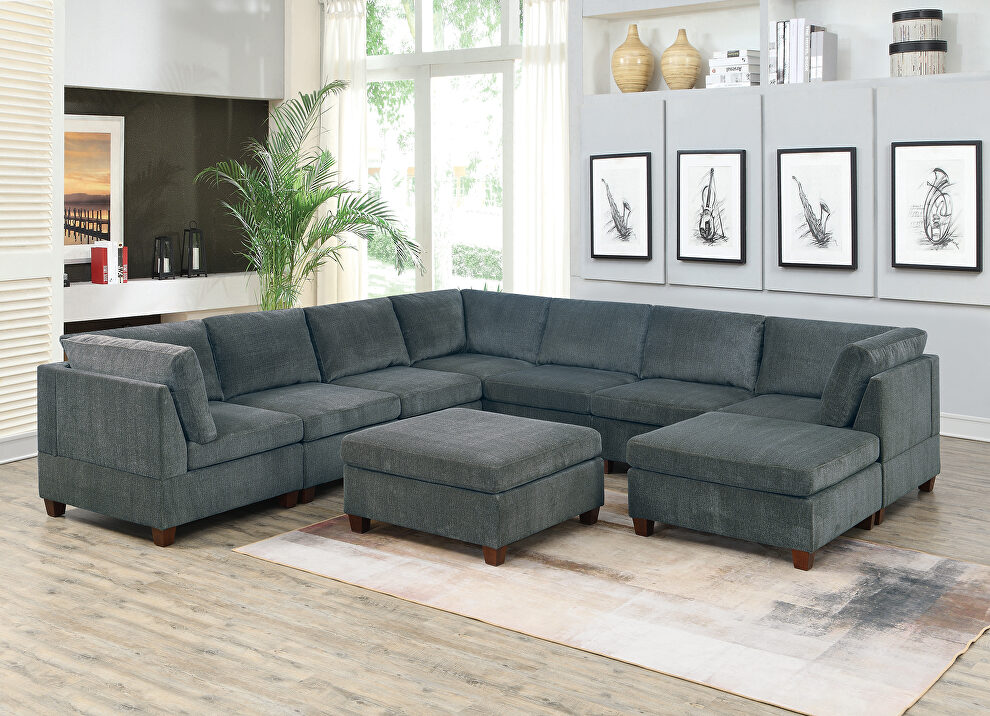 Gray chenille 9-pcs sectional set by Poundex