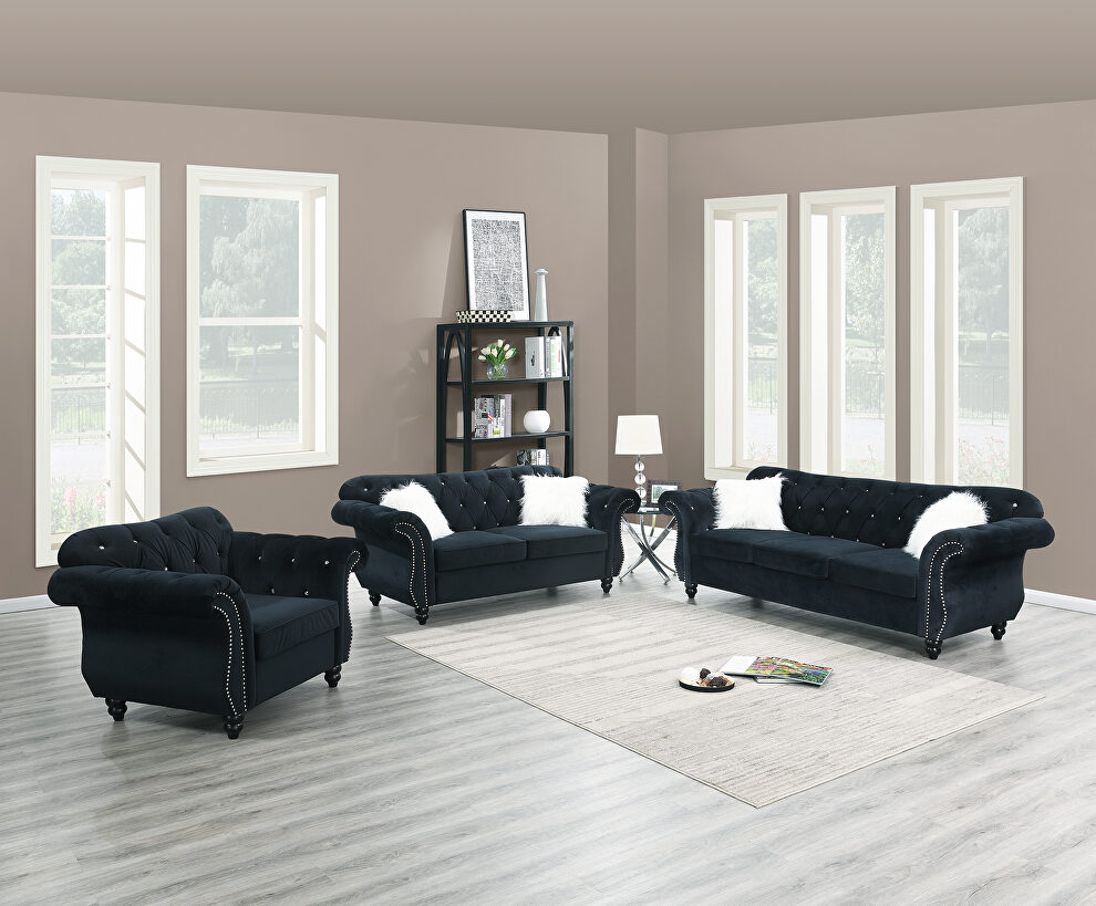 Black velvet sofa by Poundex