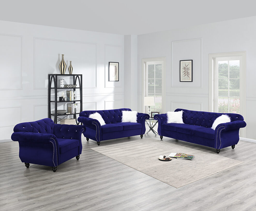 Indigo velvet sofa by Poundex