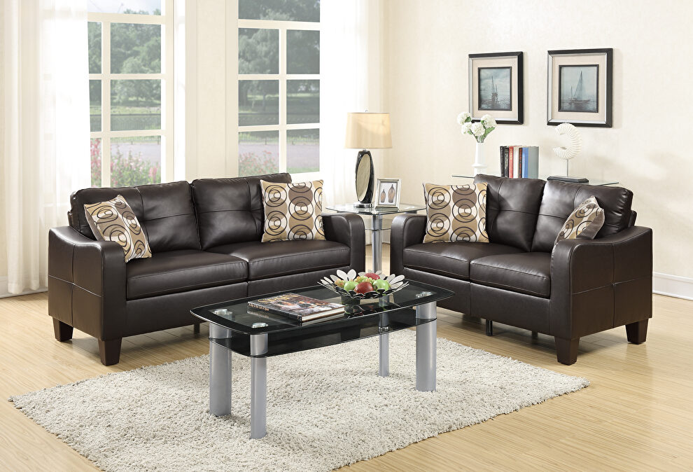 Faux leather sofa and loveseat set in espresso by Poundex