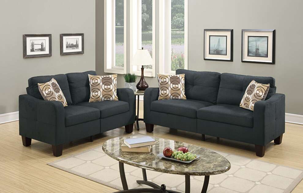 Black polyfiber (linen-like fabric) sofa and loveseat set by Poundex
