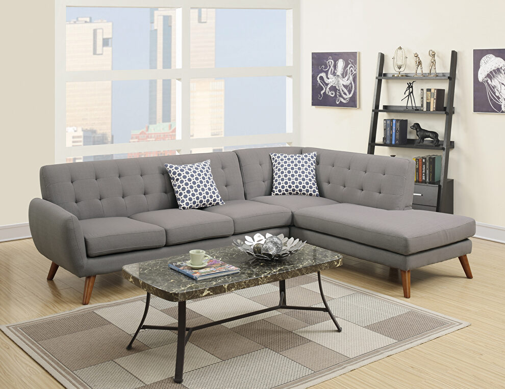 Gray polyfiber 2-pcs sectional sofa by Poundex