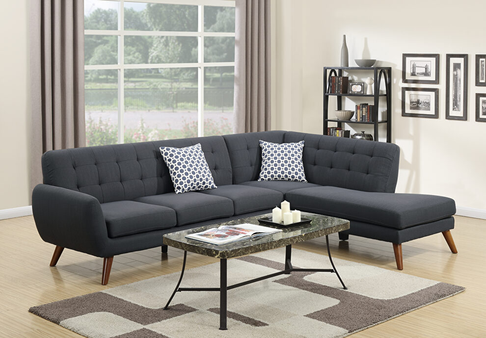 Ash black polyfiber 2-pcs sectional sofa by Poundex