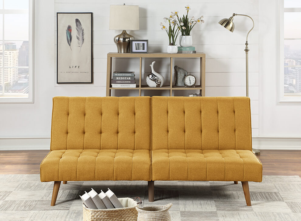 Adjustable sofa bed in mustard yellow polyfiber by Poundex
