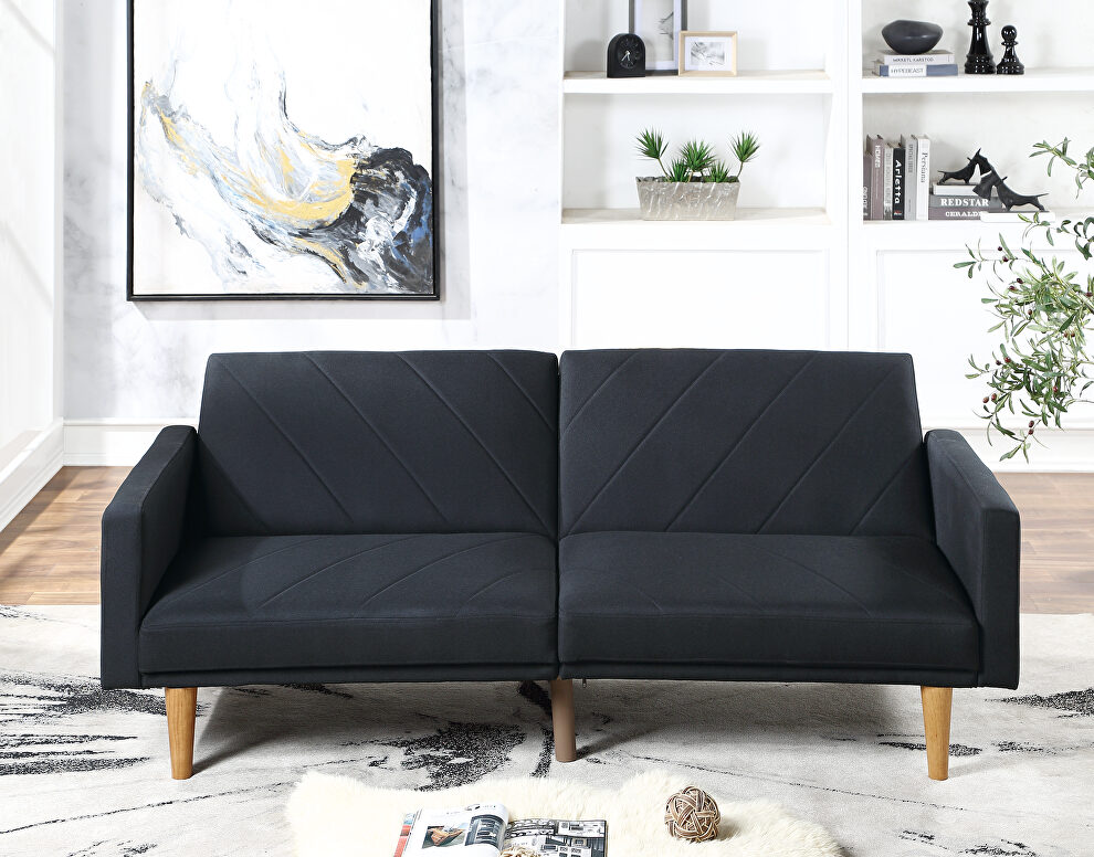 Black polyfiber adjustable sofa bed by Poundex