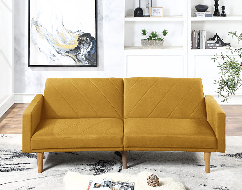 Adjustable sofa bed in yellow polyfiber by Poundex