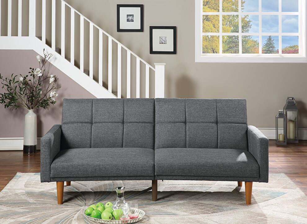 Blue gray polyfiber adjustable sofa bed in gray by Poundex