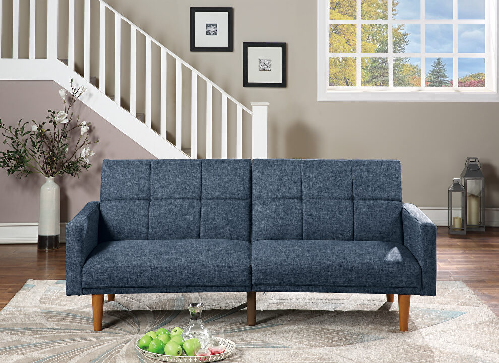 Navy polyfiber adjustable sofa bed by Poundex