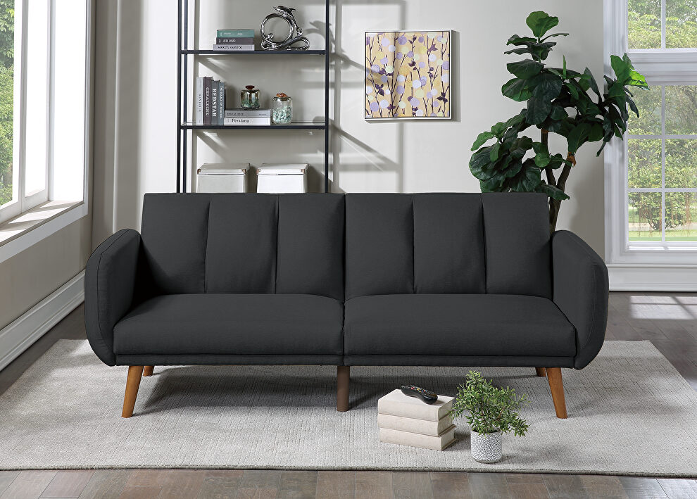 Black polyfiber adjustable sofa bed by Poundex