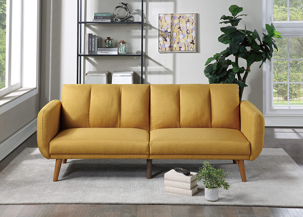 Mustard polyfiber adjustable sofa bed by Poundex