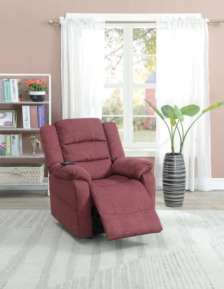 Power lift recliner chair in paprika red velvet by Poundex