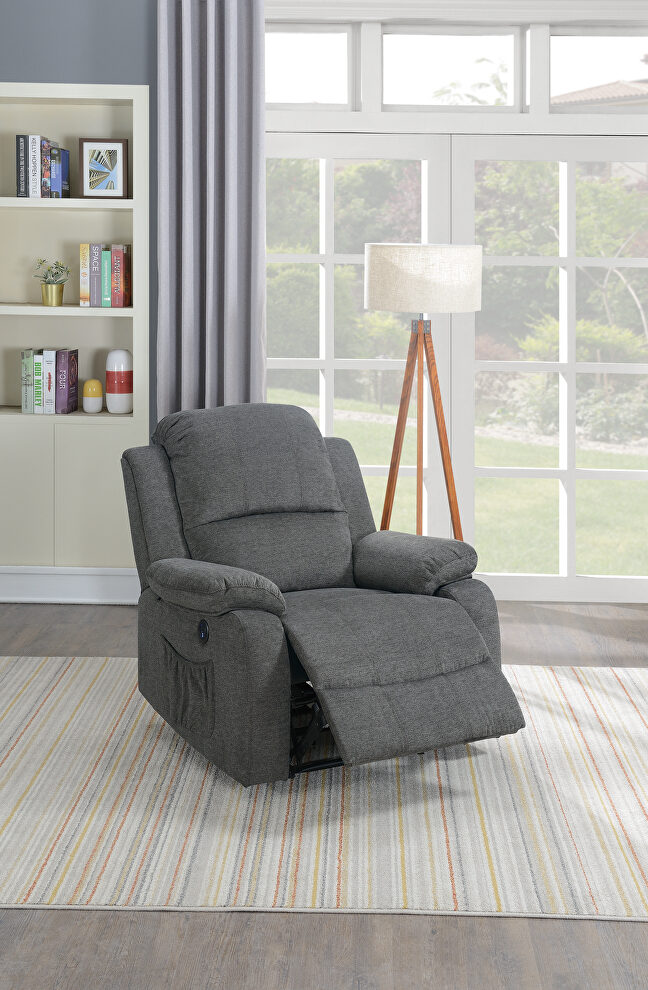 Power recliner chair in slate velvet by Poundex