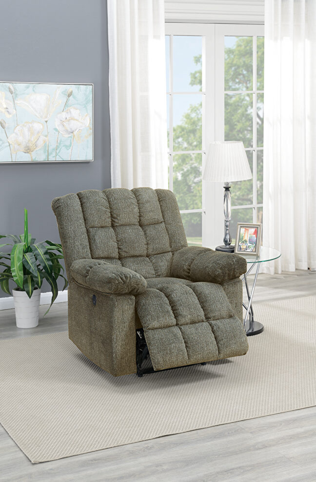 Power recliner chair in tan chenille by Poundex