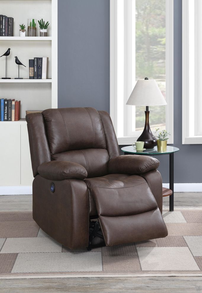 Dark brown leatherette power recliner chair by Poundex