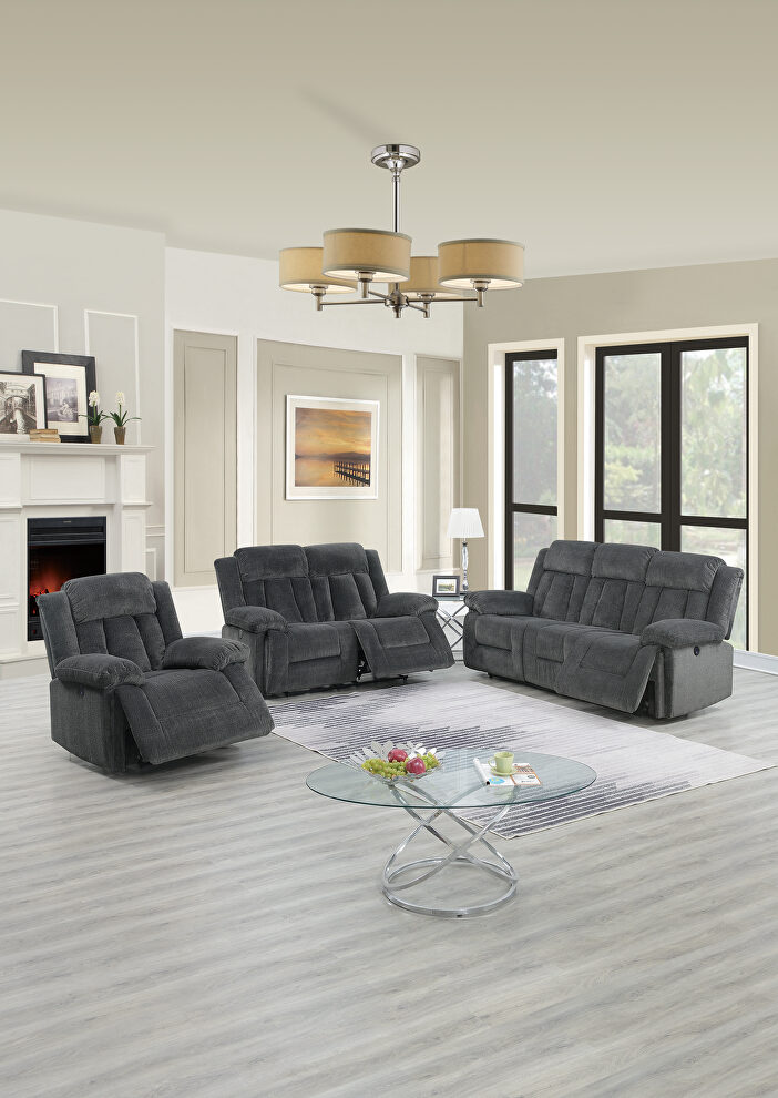 Power motion recliner sofa in gray chenille by Poundex