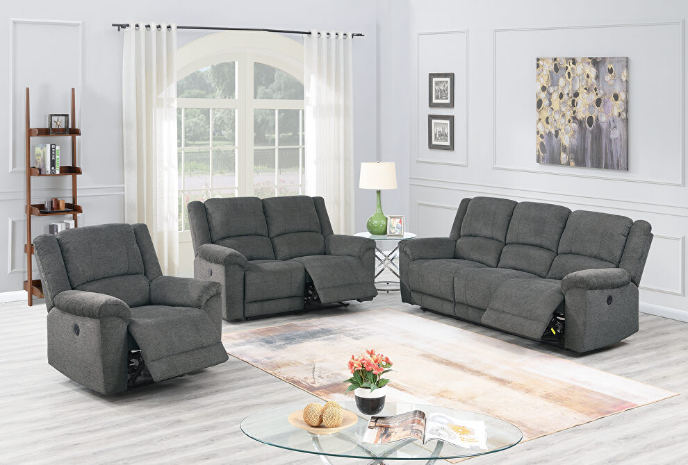 Power motion recliner sofa in slate velvet fabric by Poundex