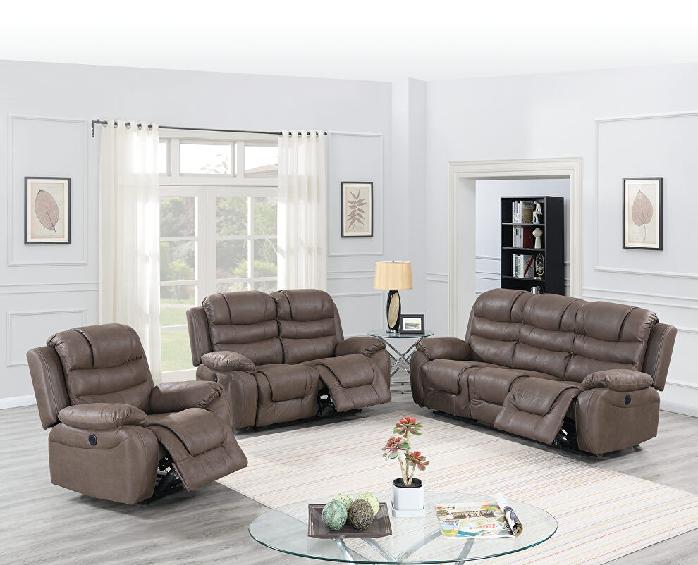 Power motion recliner sofa in dark coffee breathable leatherette by Poundex