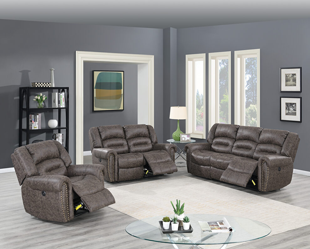 Taupe palomino fabric power motion recliner sofa by Poundex