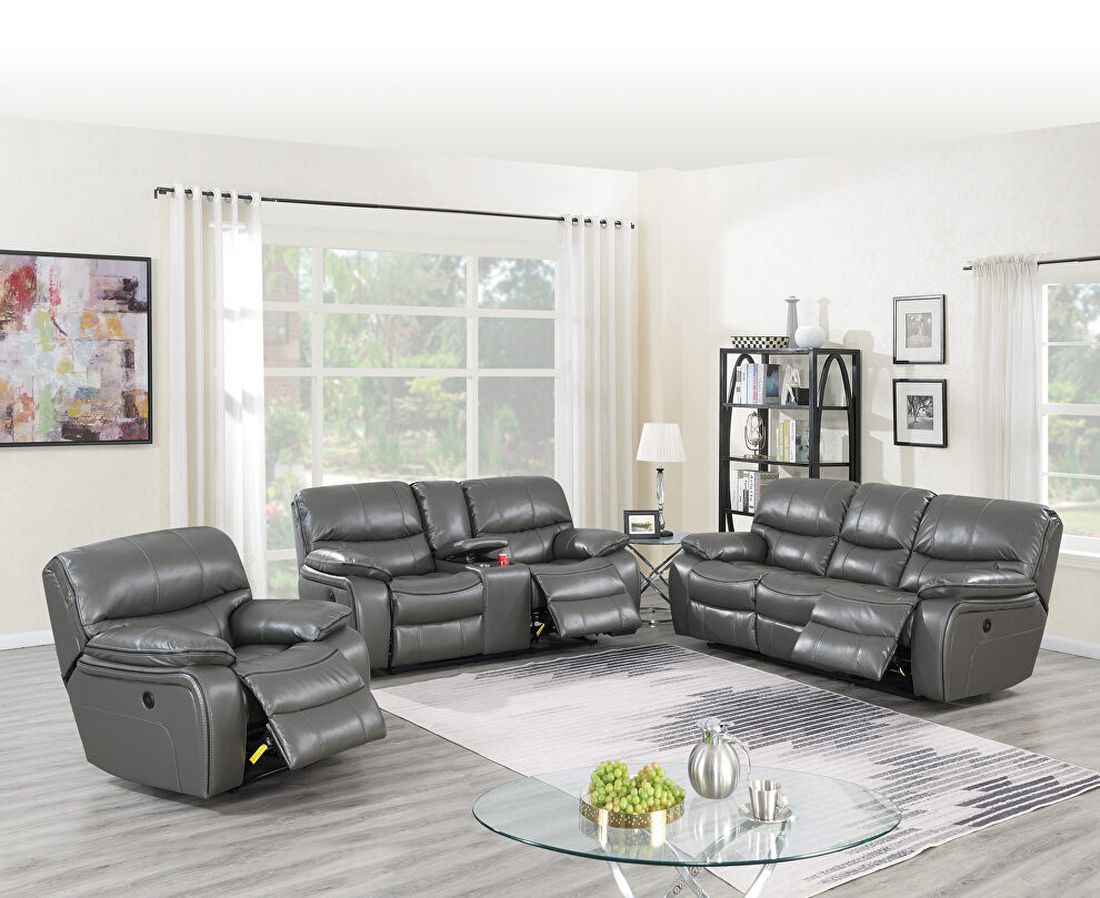 Power motion recliner sofa in dark gray gel leatherette by Poundex
