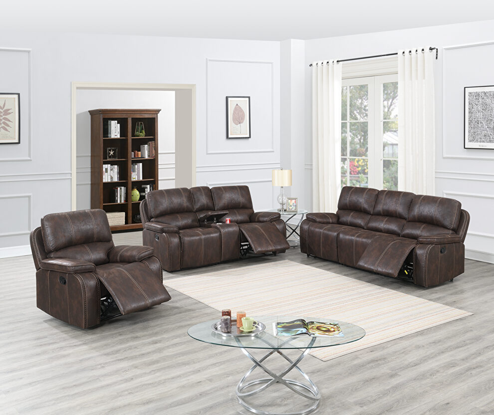 Power motion recliner sofa in chocolate leather-like fabric by Poundex