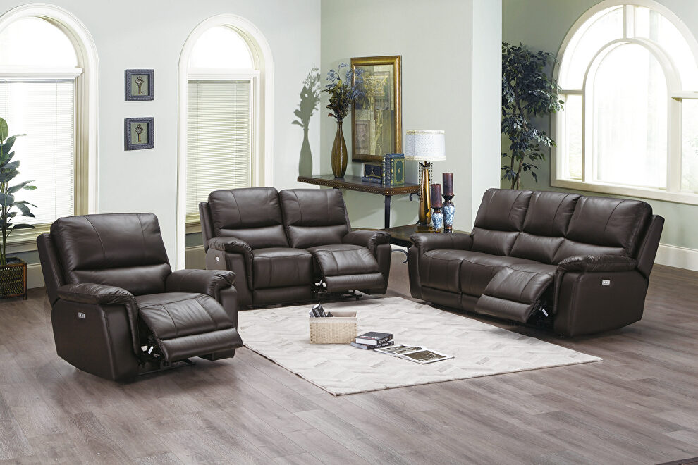 Power motion recliner sofa in espresso top grain by Poundex