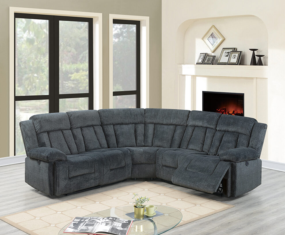 Gray chenille power motion 3-pc reclining sectional sofa by Poundex