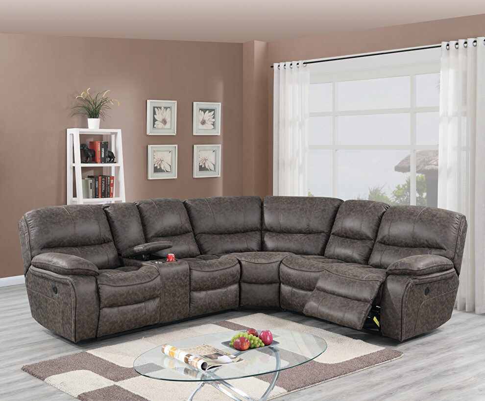 Taupe palomino fabric power motion 3-pc reclining sectional sofa by Poundex