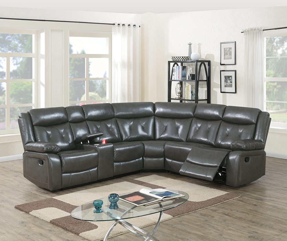 Gray gel leather power motion reclining sectional sofa by Poundex