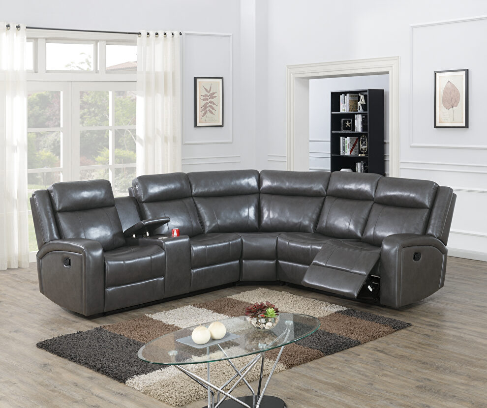 Gray gel leatherette power motion 3-pc reclining sectional sofa by Poundex