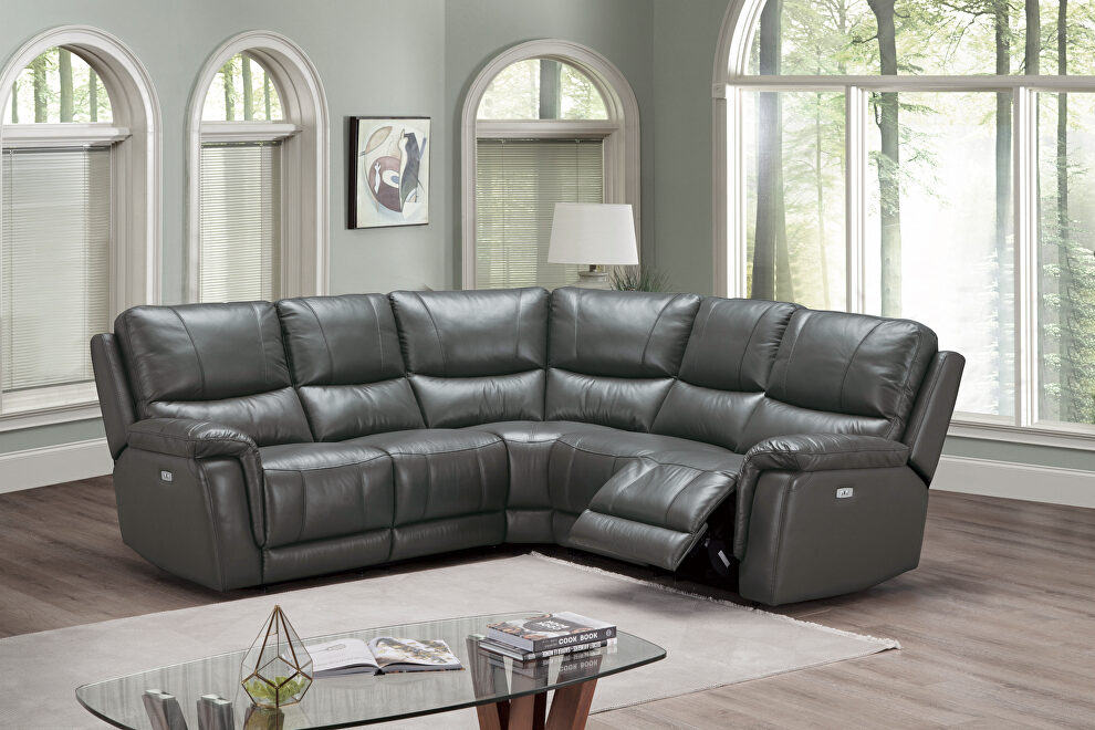 Slate gray top grain leather power motion reclining sectional sofa by Poundex