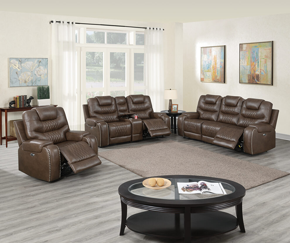 Handle motion recliner sofa in brown gel leatherette by Poundex