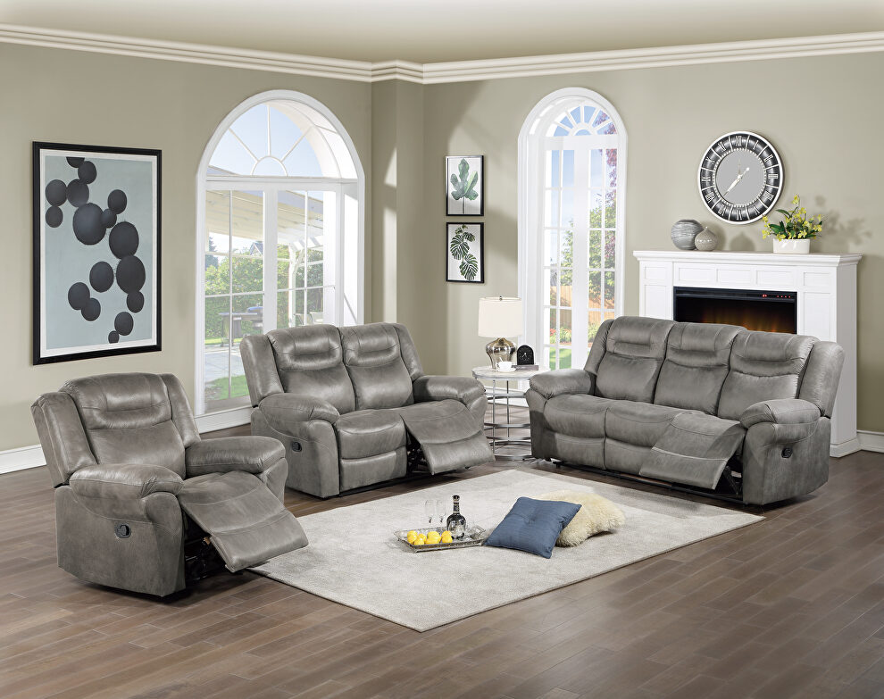 Handle motion recliner sofa in slate gray breathable leatherette by Poundex